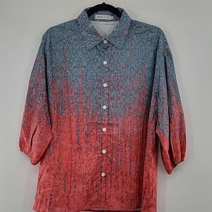 3 For$20 Misslook Gray&Orange button down shirt w/ design size M